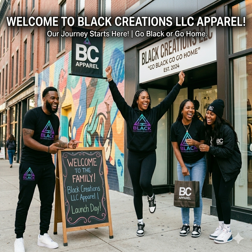 Welcome to Black Creations LLC Apparel! Our Journey Starts Here. Go Black or Go Home.